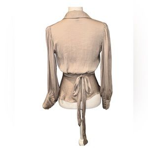 Banana Republic Taupe Satin Wrap Blouse